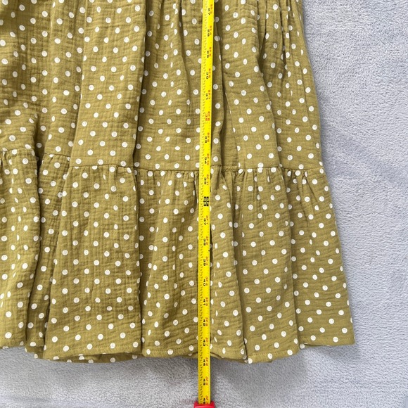 OPT Lanna Olive Green Polka Dot Cotton Smocked Midi Dress Womens XS Tiered - Picture 8 of 9